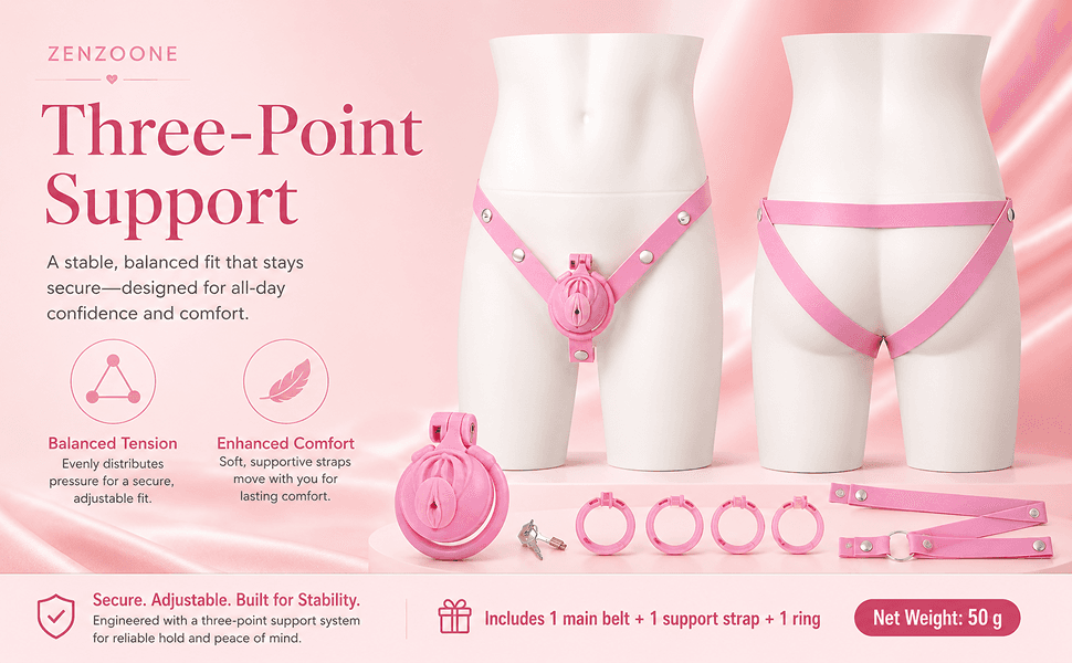 Three-point support system shown from the front and back